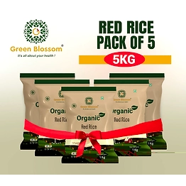Organic Red Rice - 5 Kg (1 Kg, Pack of 5) I Unpolished I Green Blossom