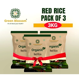 Organic Red Rice - 3 Kg (1 Kg, Pack of 3) I Unpolished I Green Blossom