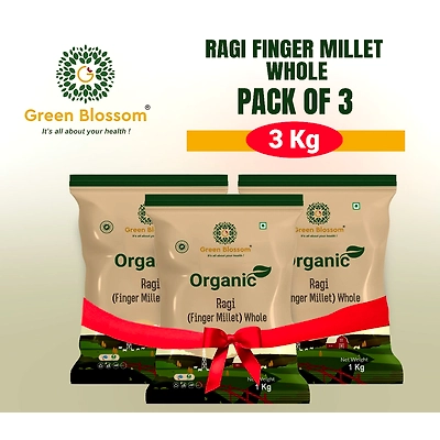 Organic Ragi Atta / Finger Millet Flour - 3 Kg (1 Kg, Pack of 3) I Green Blossom