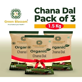 Organic Chana Dal / Split Bengal Gram - 1.5 Kg (500 gms, Pack of 3) I Unpolished I Green Blossom