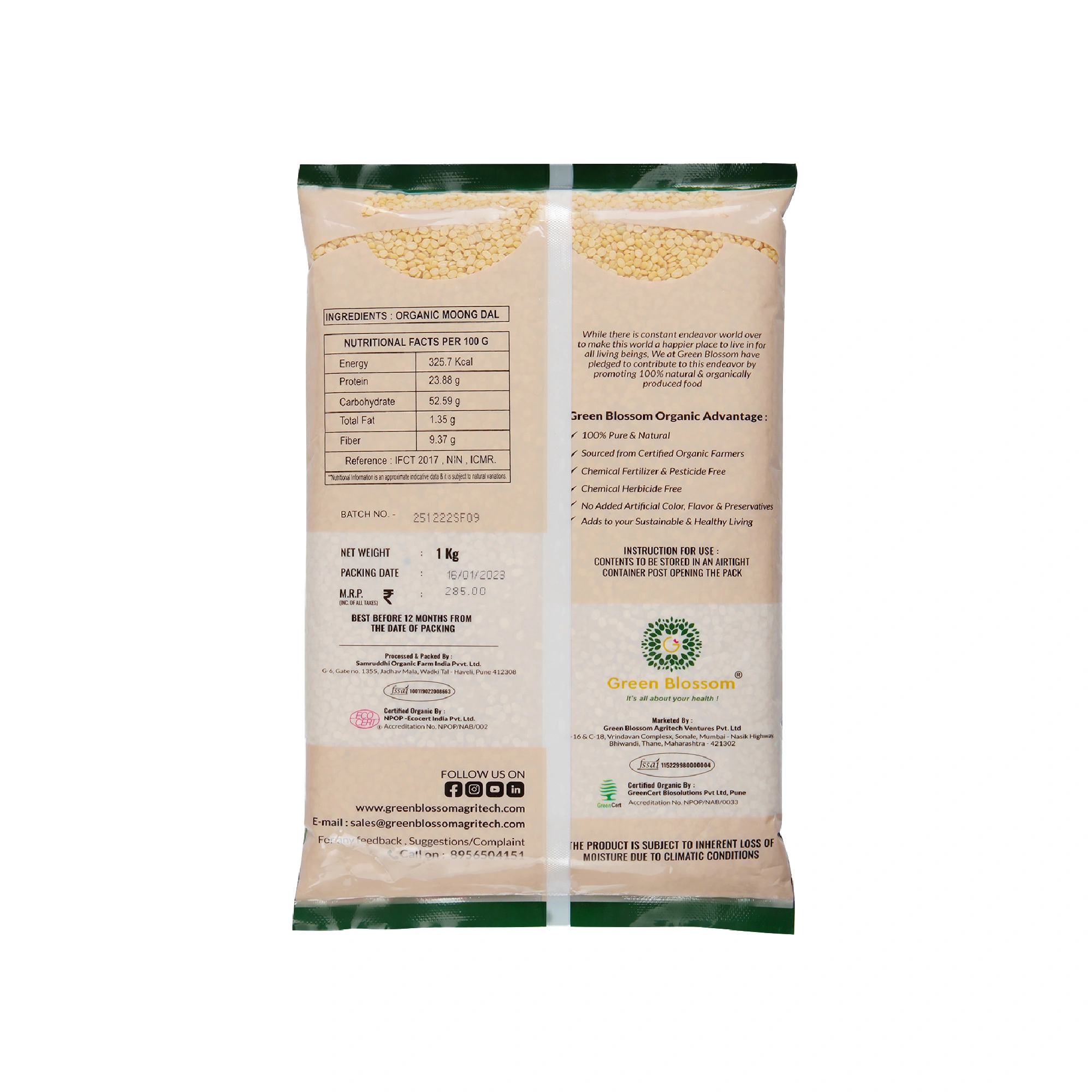 Moong Dal / Split Green Gram (Skin Less) - 3 Kg ( 1 Kg , Pack of 3) I Unpolished I Green Blossom-3kg-5