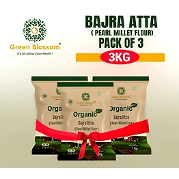 Organic Bajra Atta/Pearl Millet Flour - 3 Kg , ( 1 kg, Pack of 3) i Green Blossom
