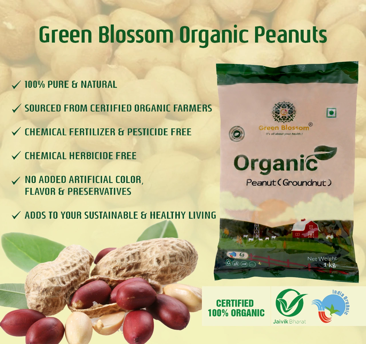 Organic Peanut (Groundnut) - 3 Kg (Pack of 3 , 1 Kg) I Green Blossom-3kg-8