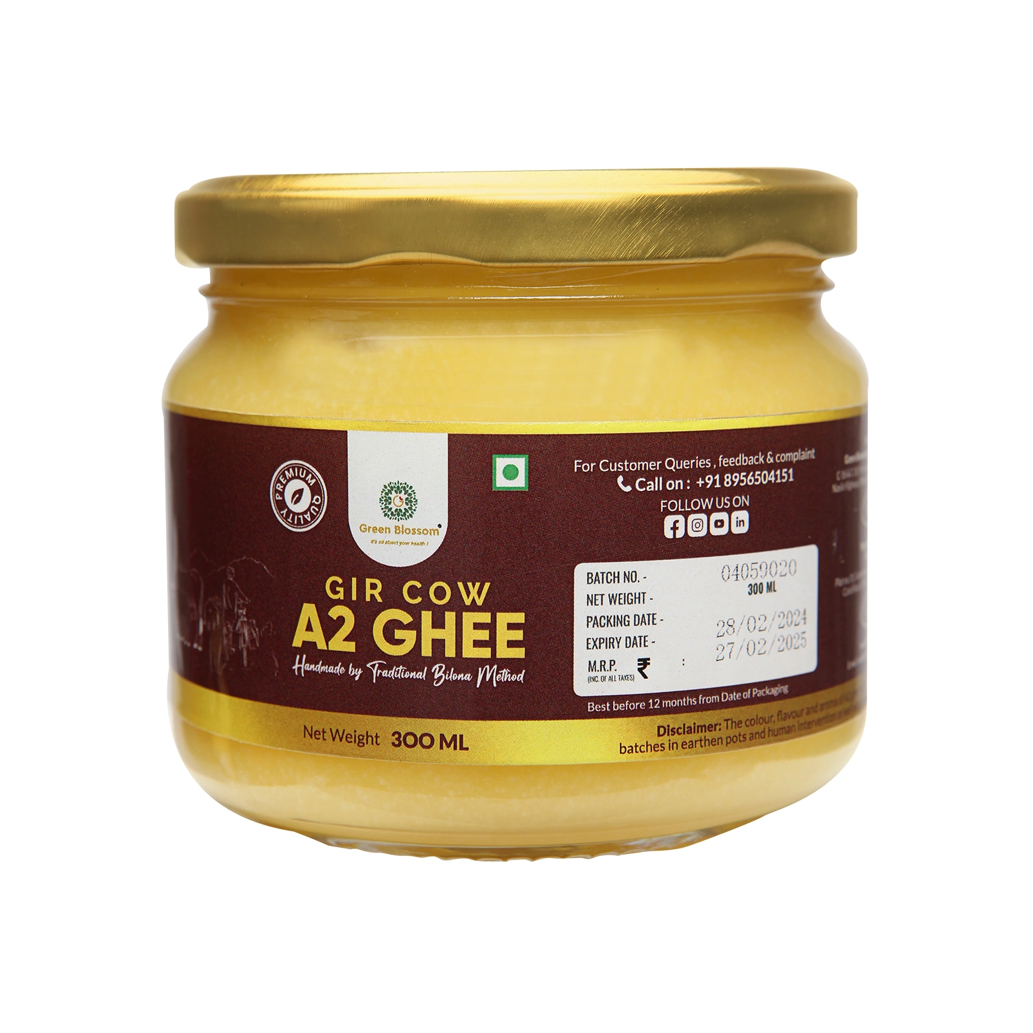 A2 Gir Cow Ghee - 300 ML | Vedic Bilona Ghee I Hand Churned Ghee-300MLGhee