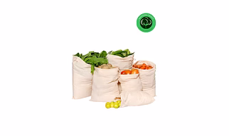 Reusable Organic Cotton Produce Bags with Drawstring – Washable Vegetable & Bread Storage Bags, Muslin Fabric, Eco-Friendly, Bulk Supply from India