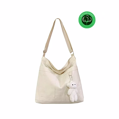 women’s cotton canvas hobo tote bag with zipper closure & external pockets – reusable shoulder & crossbody handbag for daily use, customizable, bulk supply from india