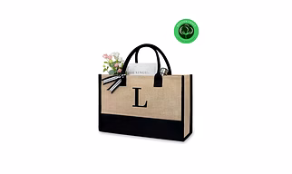 Personalized Initial Jute & Canvas Beach Tote Bag for Women – Monogrammed Reusable Shopper with Reinforced Bottom