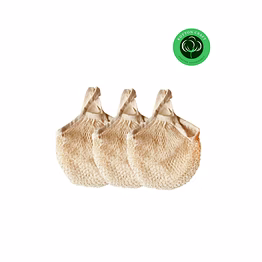 organic cotton mesh net grocery bags – reusable long handle produce & shopping totes | washable string bags for fruits, vegetables & bulk items