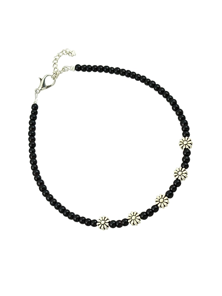 High Trendz Anklet for Girls Stylish Black Beads with Oxidized Charms