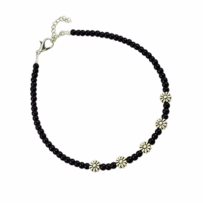 high trendz anklet for girls stylish black beads with oxidized charms