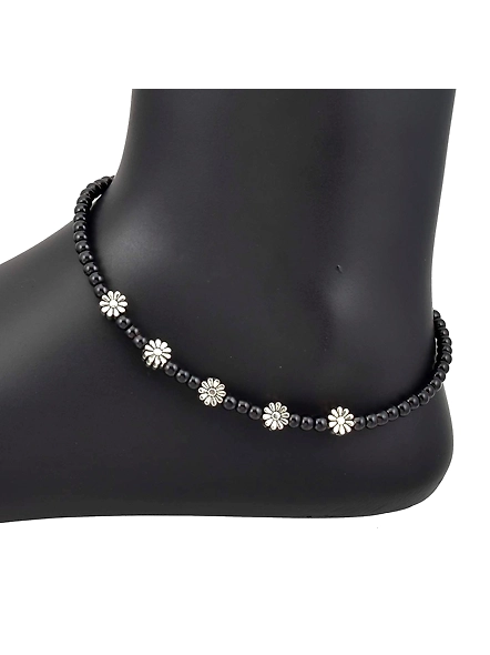 High Trendz Anklet for Girls Stylish Black Beads with Oxidized Charms-3