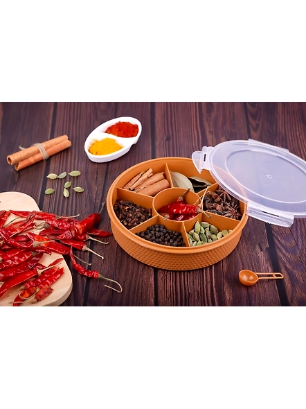 SP Plastic 7 Section Round Masala Box For Kitchen |Multisection Plastic Masala Box Organiser, Dry Fruit Box, Chocolate Box, Multi Color, Air Tight, Leak Proof, BPA Free (Grey)