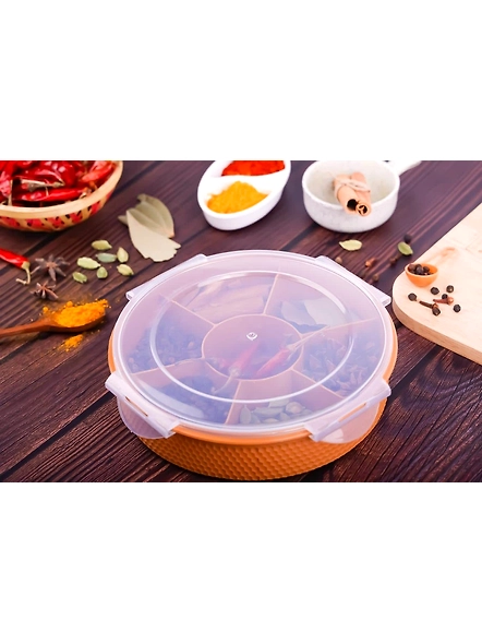 SP Plastic 7 Section Round Masala Box For Kitchen |Multisection Plastic Masala Box Organiser, Dry Fruit Box, Chocolate Box, Multi Color, Air Tight, Leak Proof, BPA Free (Grey)