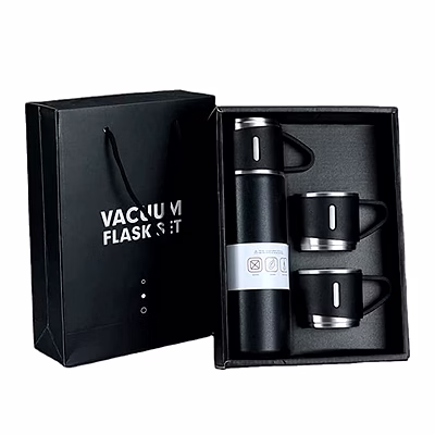 stainless steel vacuum flask set with 3 steel cups combo 500ml