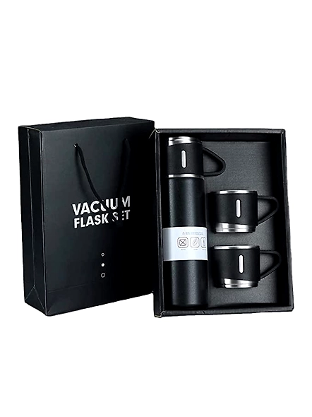 Stainless Steel Vacuum Flask Set with 3 Steel Cups Combo for Coffee Hot Drink and Cold Water Flask Ideal Gifting Travel Friendly Latest Flask Bottle. 500ml