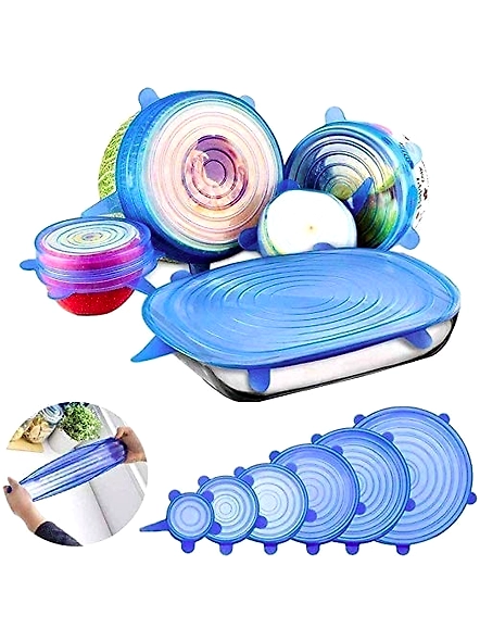 Dc Set of 6 Pcs Silicone Stretch Lids- Silicon Lids and Covers - Food Fresh Saver Cover, Freezable, Microwavable Cover Stretchable Covers for Bowls, Cups, Pots, 6-Pack of Various Sizes (Multicolour)