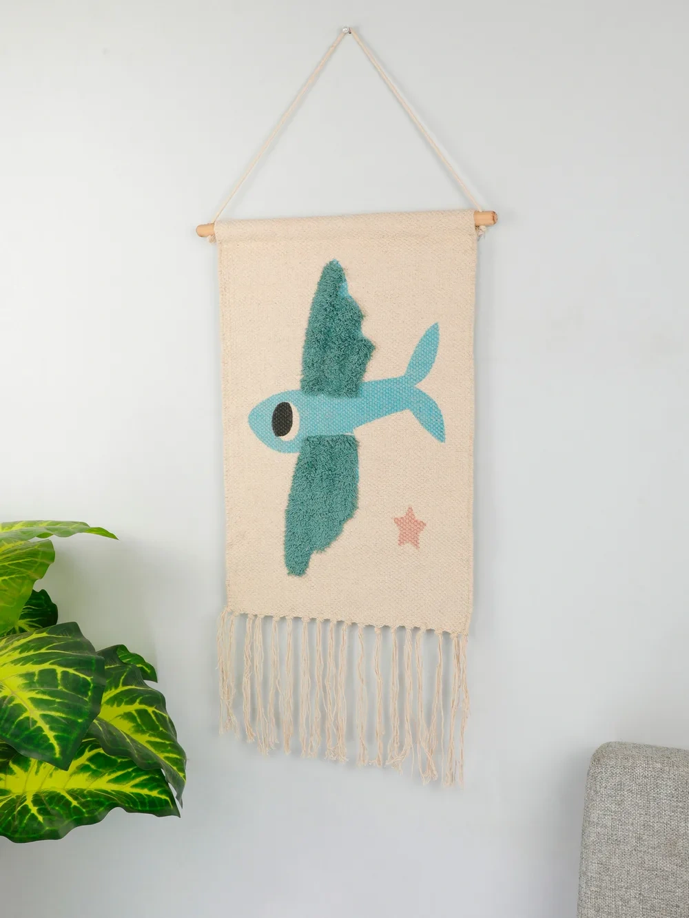 Cotton Tufted printed wall hanging for kids-Blue-20x16 inches-1-1