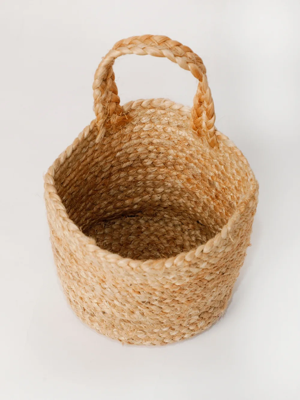 Jute basket plain with single handle-Beige-6x6x6.5 inches-1-4