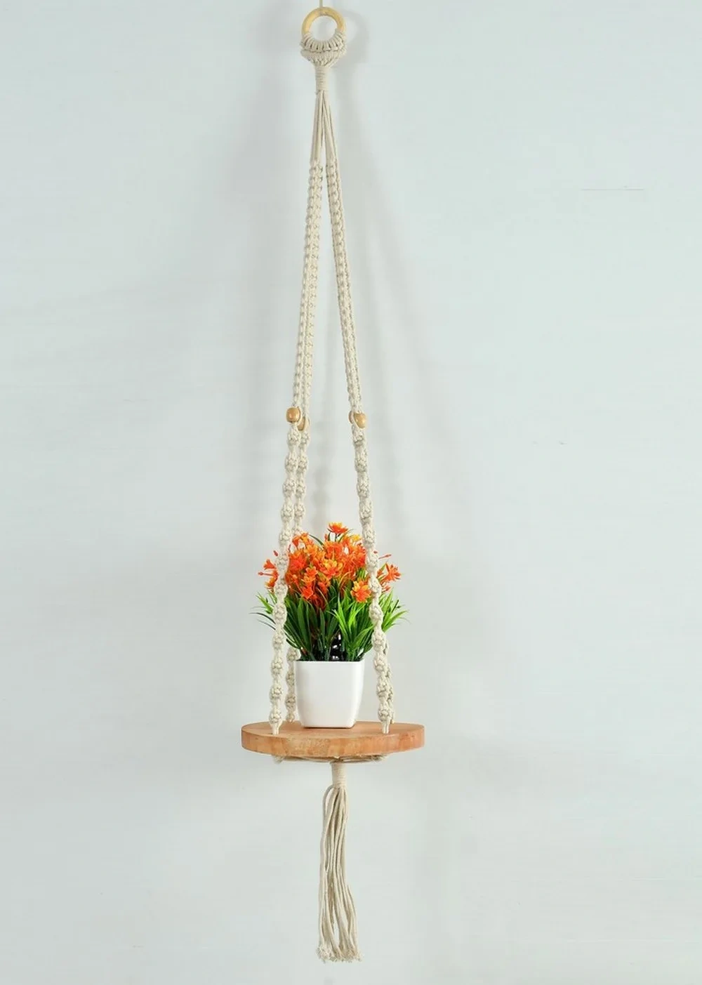 Cotton macrame Hanging Shelf pot, decoration item-Off-White-8.5x8.5 inches; 44 inches-1-1