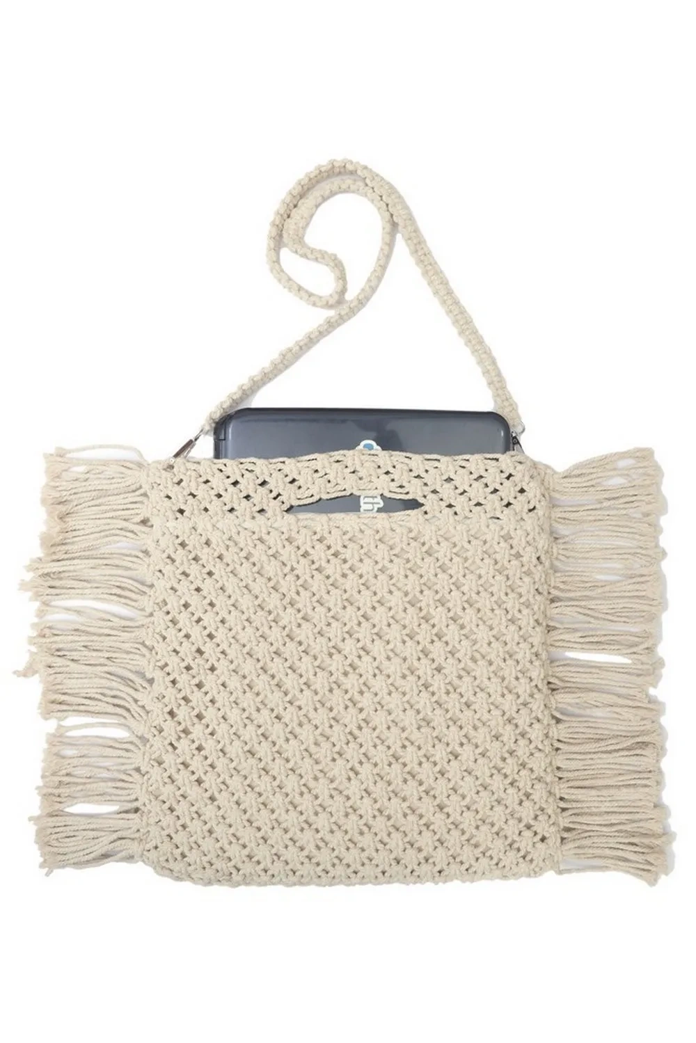 Laptop Carry Bag Macrame-Off-White-15.5x14 inches-1-1