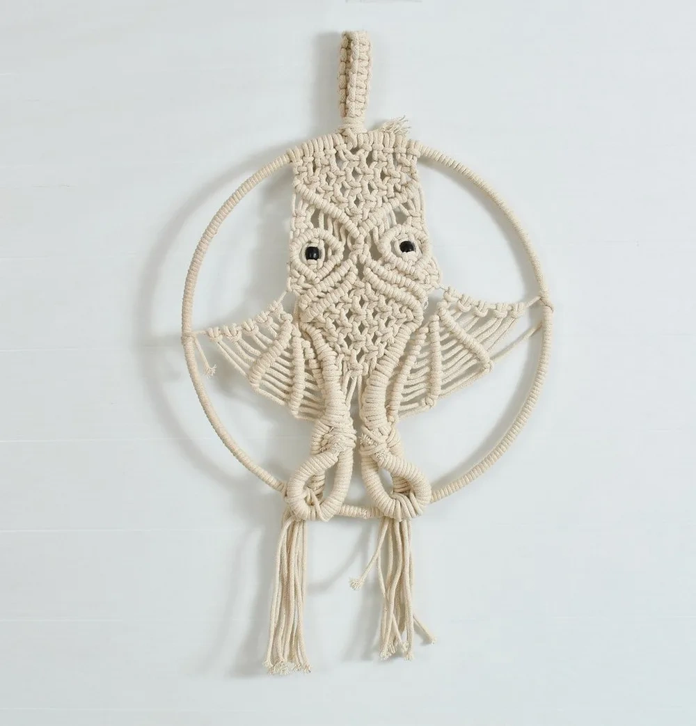 Owl Macrame hanging-Off-White-12x45 inches-1-1