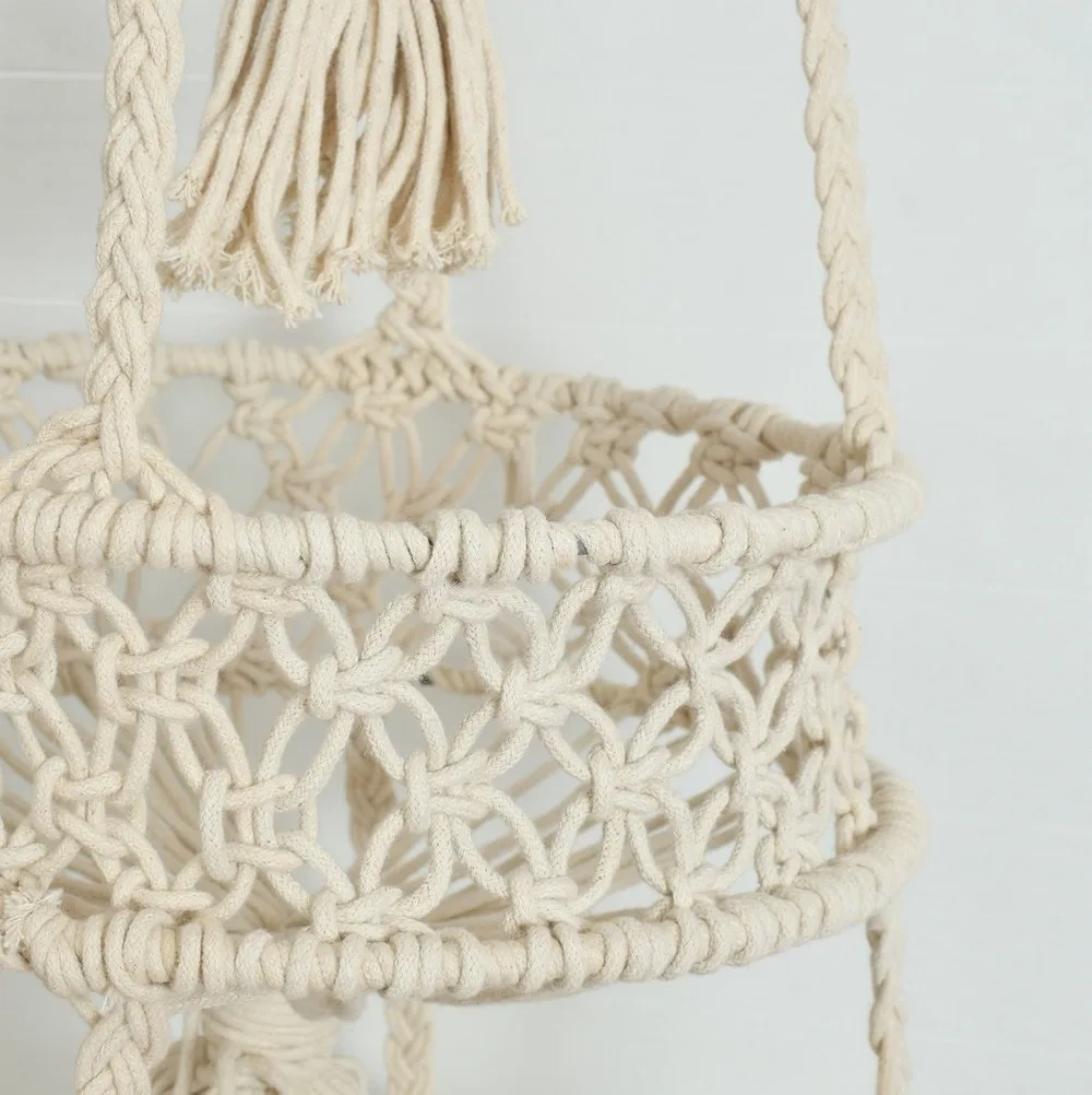 Macrame hanging Storage Mutliple Baskets-Off-White-14x14x50 inches-1-2