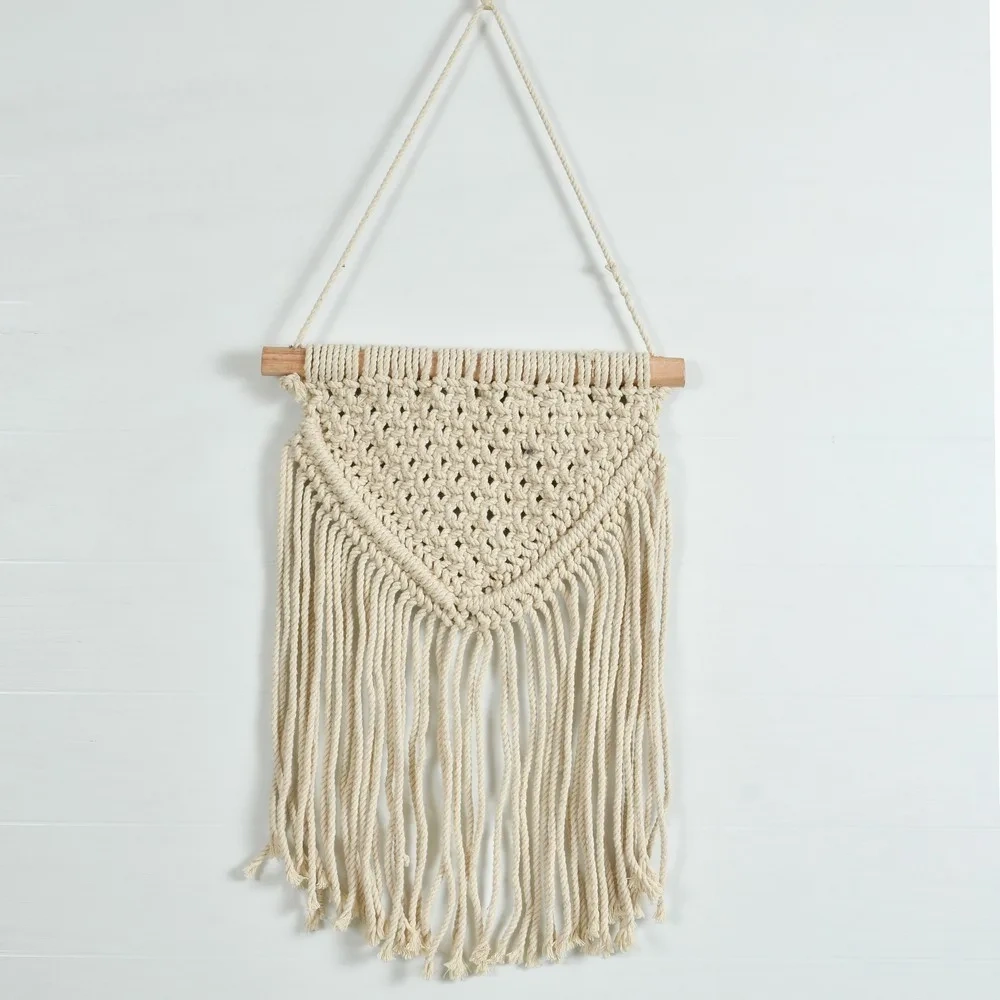 Macrame Wall Hanger, Double Triangle-off-White-8x14 inches-1-1