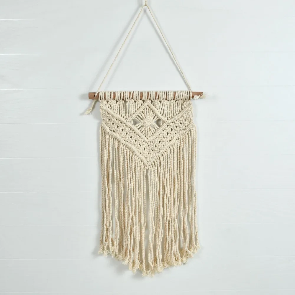 Macrame Wall Hanger, Diamond Triangle-off-White-8x14 inches-1-1