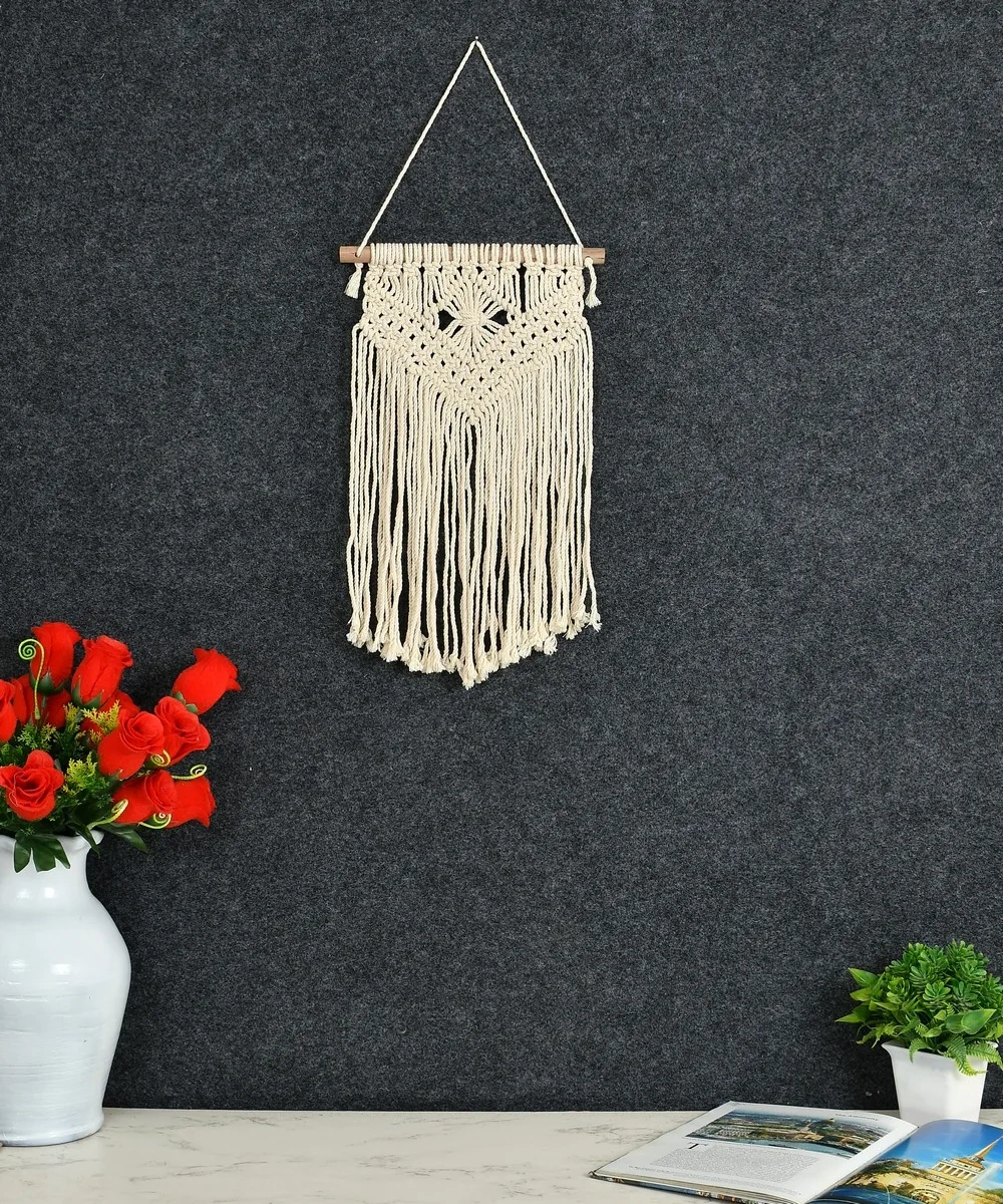 Macrame Wall Hanger, Diamond Triangle-off-White-8x14 inches-2-1