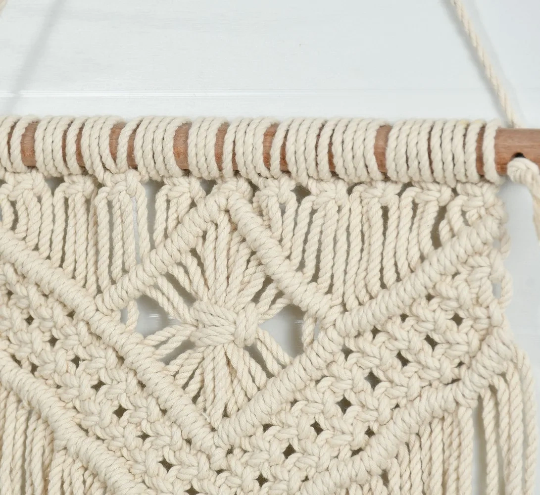 Macrame Wall Hanger, Diamond Triangle-off-White-8x14 inches-2-3