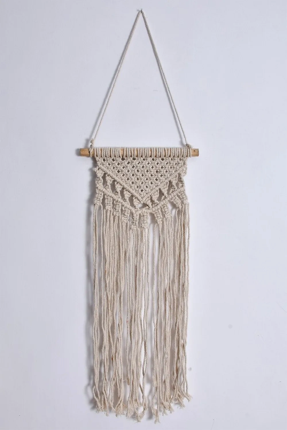 Macrame Wall Hanging, Triangle Design-Ivory-10x27 inches-1-1