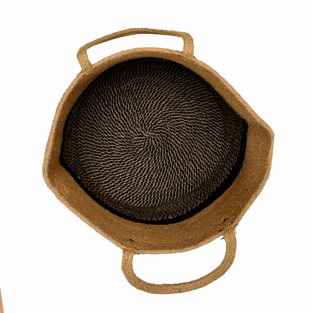 Jute Laundry Basket, Handle, Black, 16x16 image 3