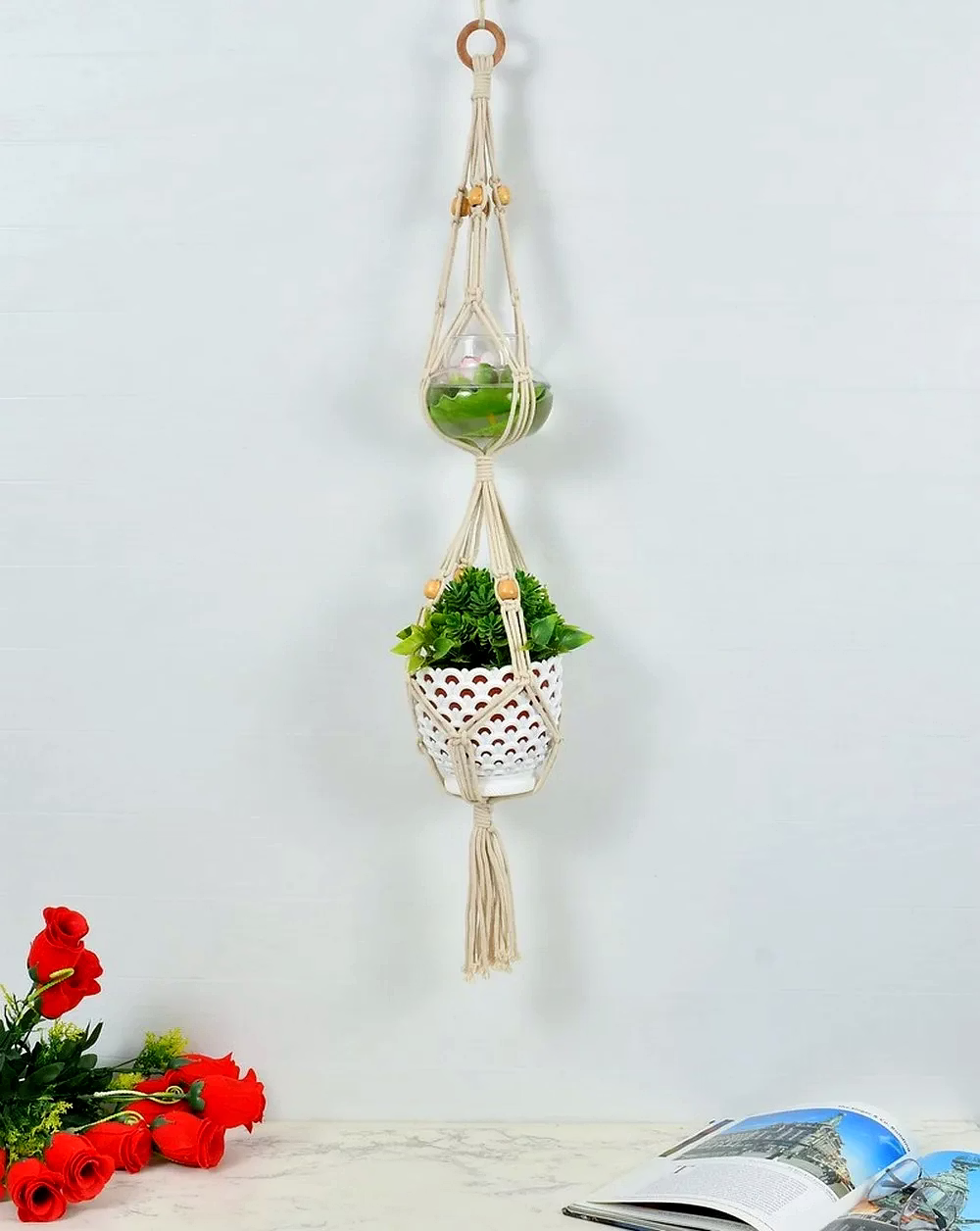 Macrame Multi Plant Pot Hanger, 2 Tier image 5