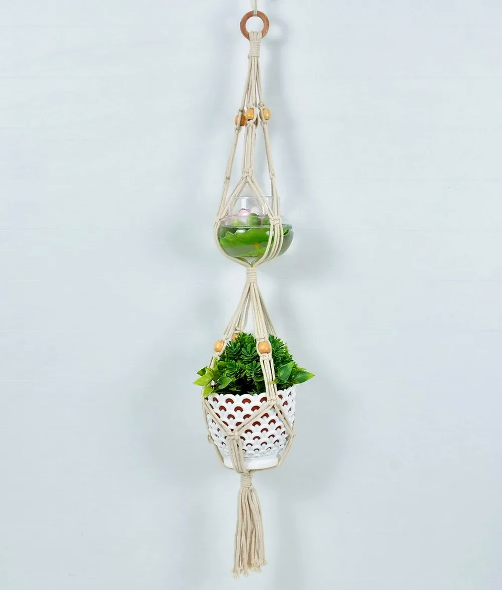 Macrame Multi Plant Pot Hanger, 2 Tier image 1