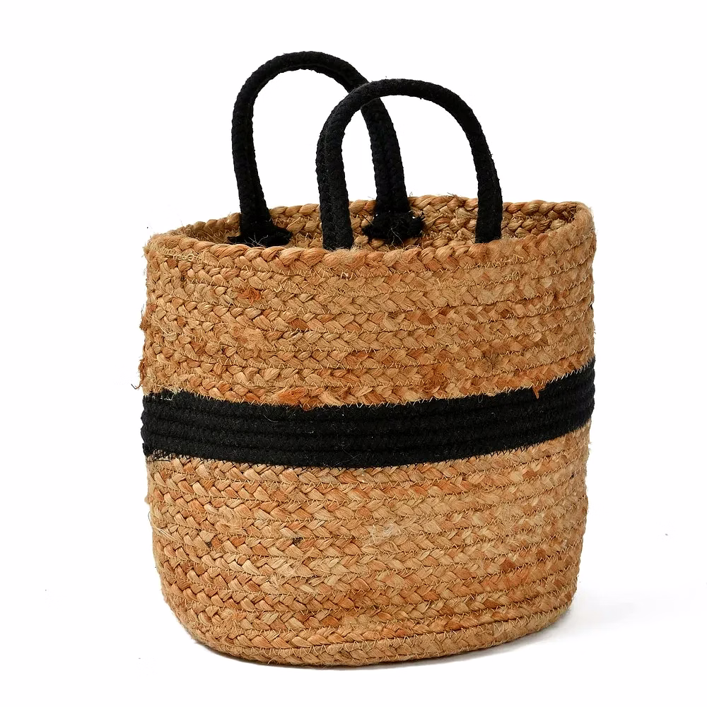 Jute Basket Black Strip Center Handle image 1