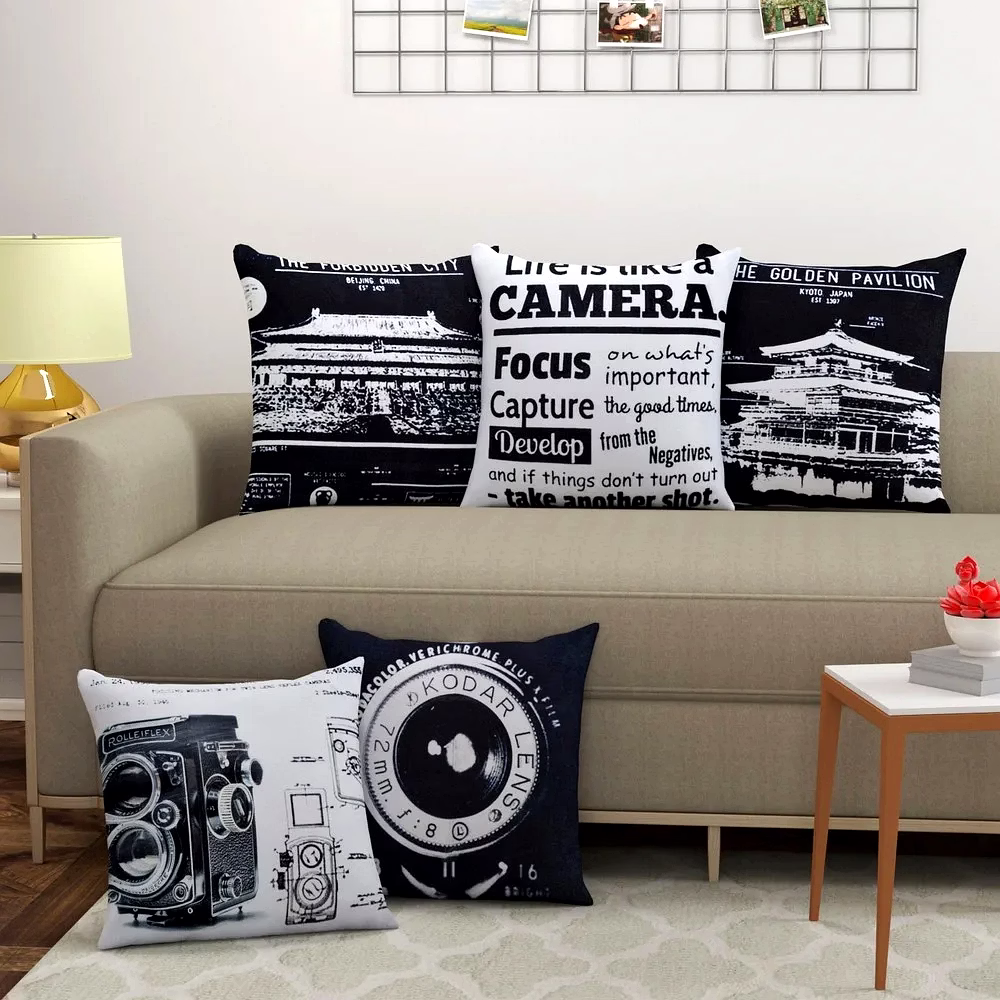 Printed Cushion Cover Jute Square Black Vintage image 5