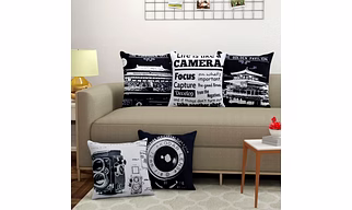 Printed Cushion Cover Jute Square Black Vintage