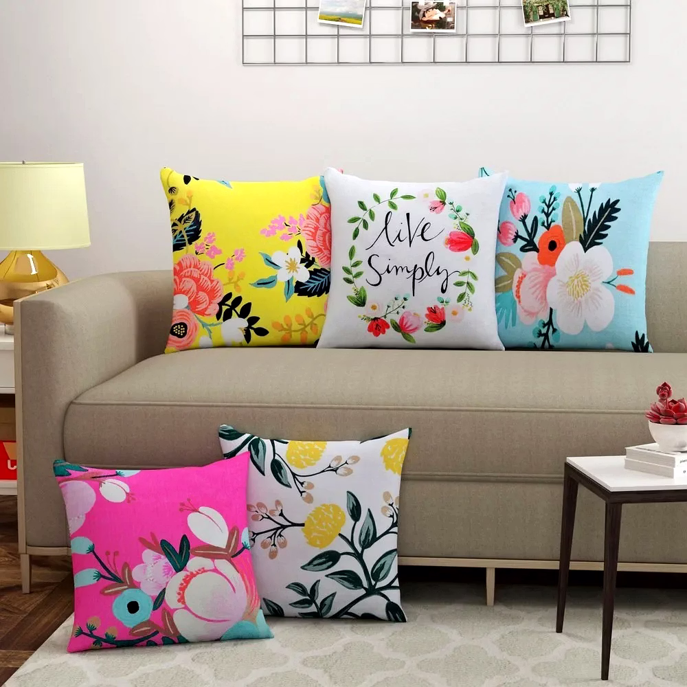 Printed Cushion Cover Jute Square Floral image 4