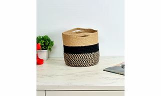 Jute Storage Basket | Black Circle, Zigzag