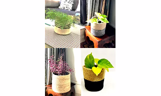 Handcrafted Woven Floral Pot Bag Natural Jute & Cotton Plant Bag for All Plants Home Room Hall Decor Indoor Outdoor Office Plant Sack in Storage Basket