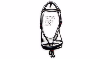 Leather Bridle English Noseband, Curved Browband With Stone & Plane Leather Rein