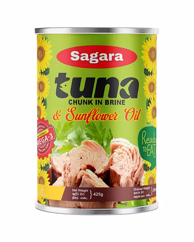 Sagara Tuna Chunks in Brine with Sunflower Oil – Yellowfin, Ready to Eat, 425-4793002596041