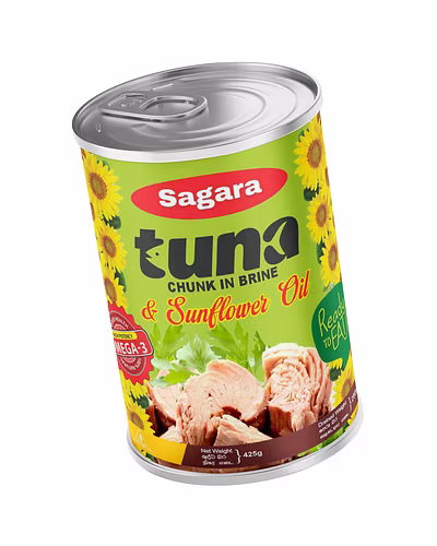 Sagara Tuna Chunks in Brine with Sunflower Oil – Yellowfin, Ready to Eat, 425-1