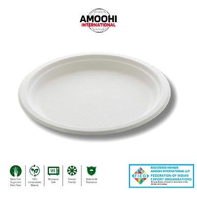 9&quot; PLAIN ROUND SUGARCANE BAGASSE PLATE-ABW90004