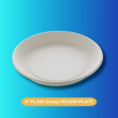 9&quot; (Deep) PLAIN ROUND SUGARCANE BAGASSE PLATE-1