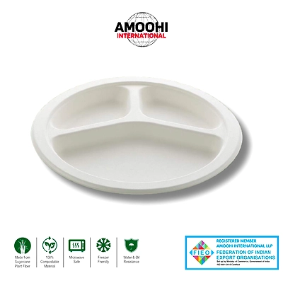 9&quot; 3 CP ROUND SUGARCANE BAGASSE PLATE-ABW90006