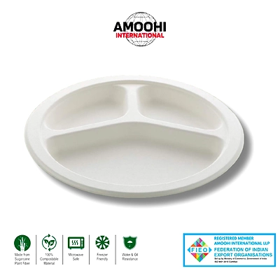 10&quot; 3 CP ROUND SUGARCANE BAGASSE PLATE-ABW10008