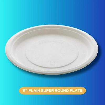 11&quot; PLAIN  SUPER ROUND SUGARCANE BAGASSE PLATE-1
