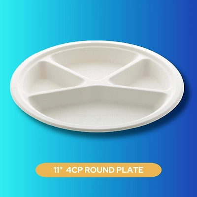 11&quot; 4 CP ROUND SUGARCANE BAGASSE PLATE-1