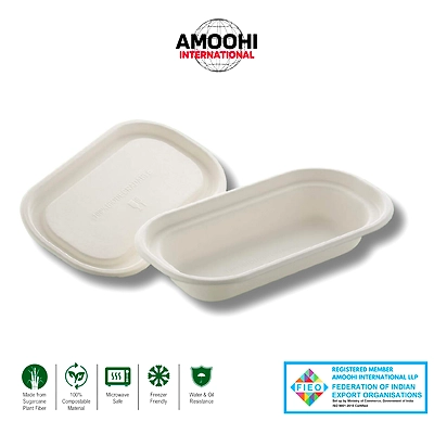 OVAL FOOD CONTAINER (500ml) With/Without LID SUGARCANE BAGASSE-ABW10025